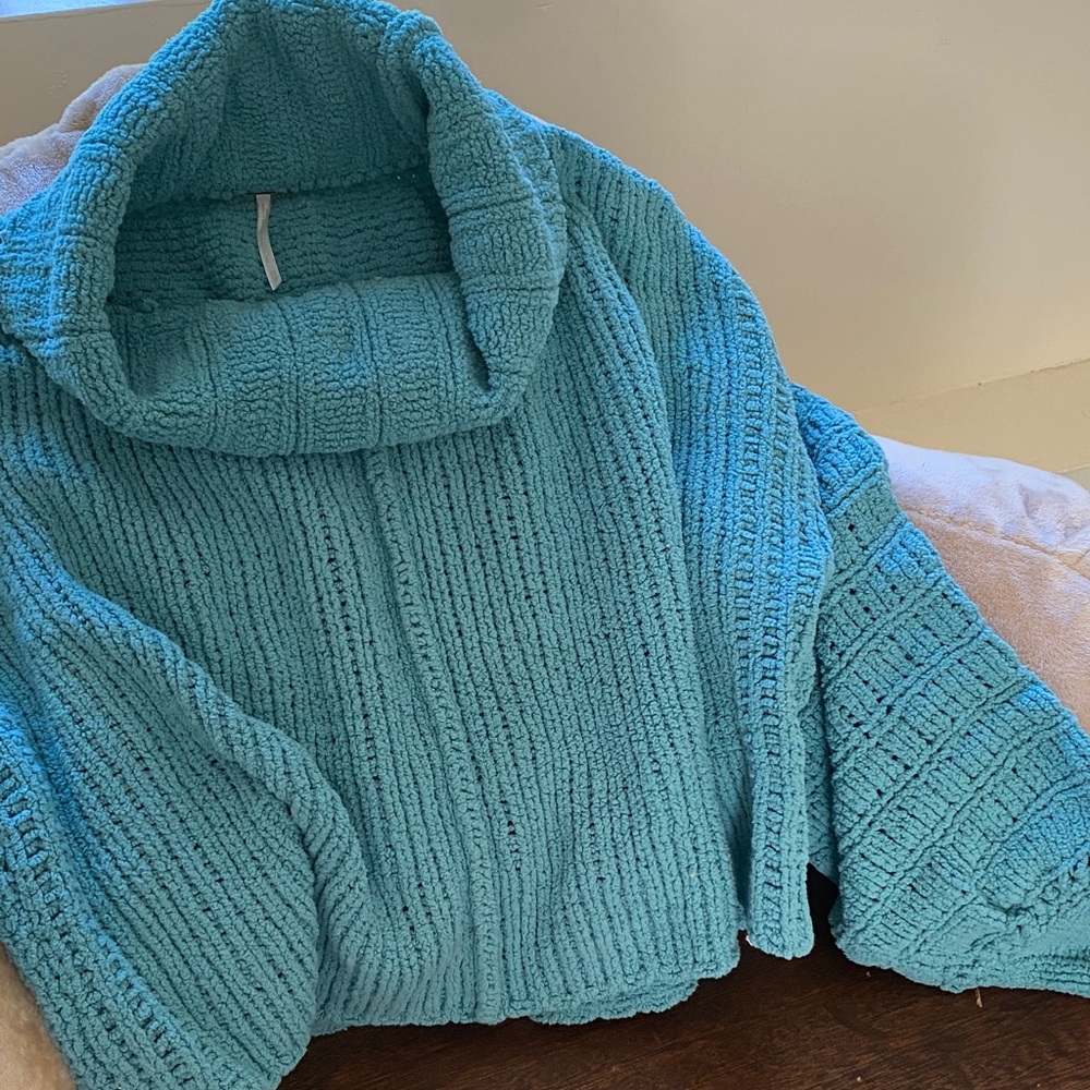 Free People Turquoise Cowl Neck Sweater